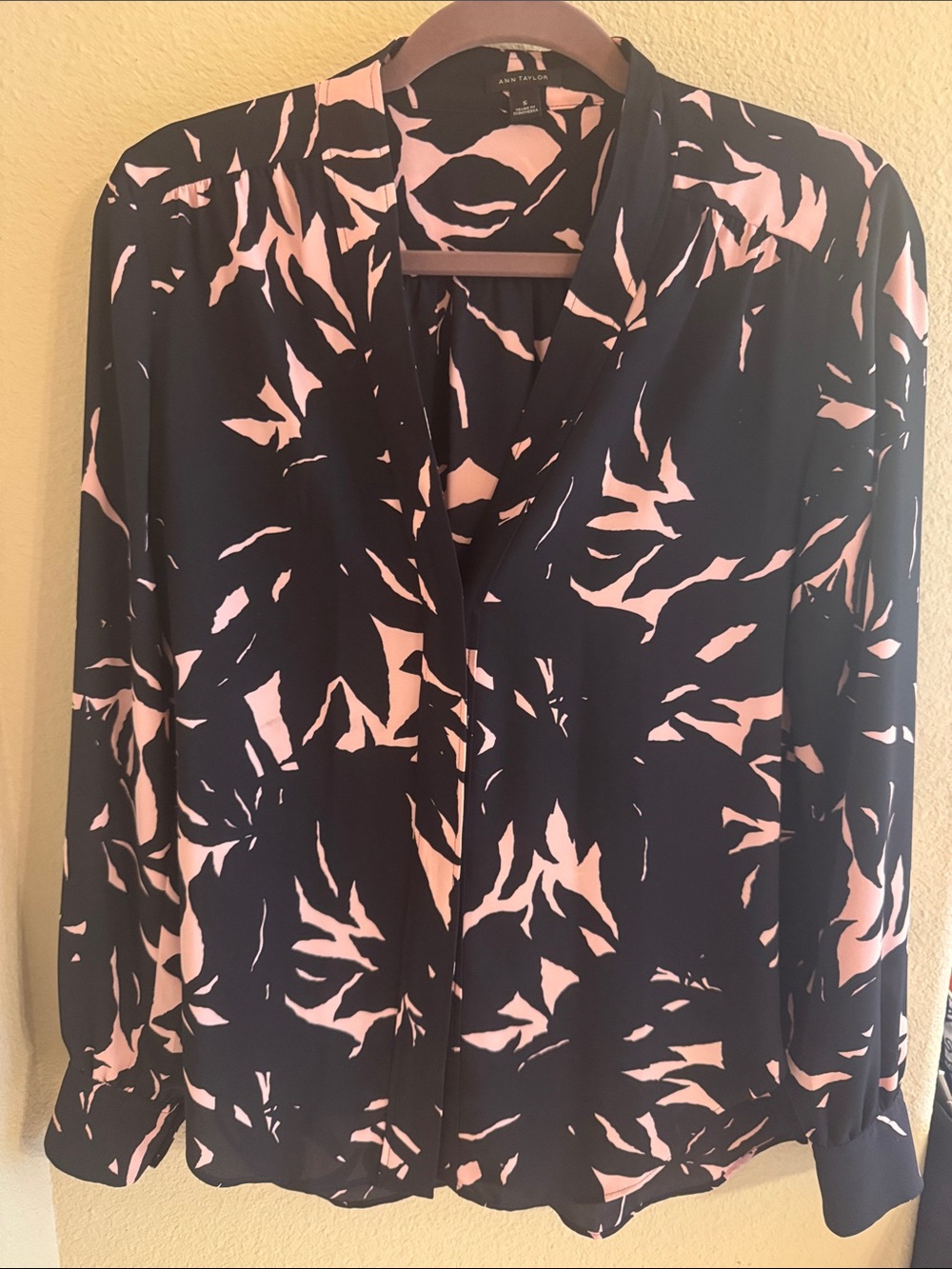 Ann Taylor Black with Pink Abstract Print Blouse